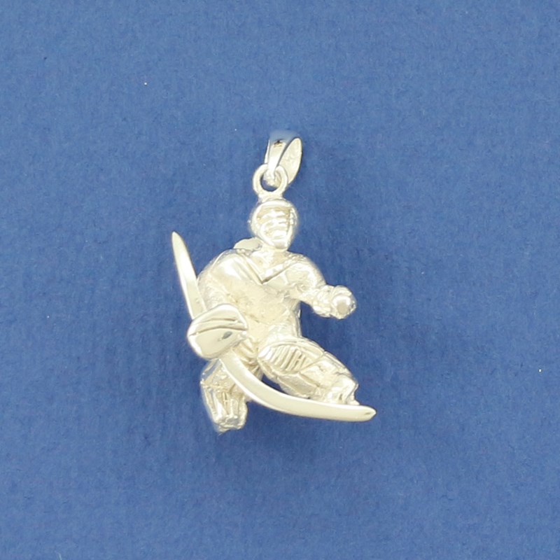 Pendentif gardien de hockey - Argent massif