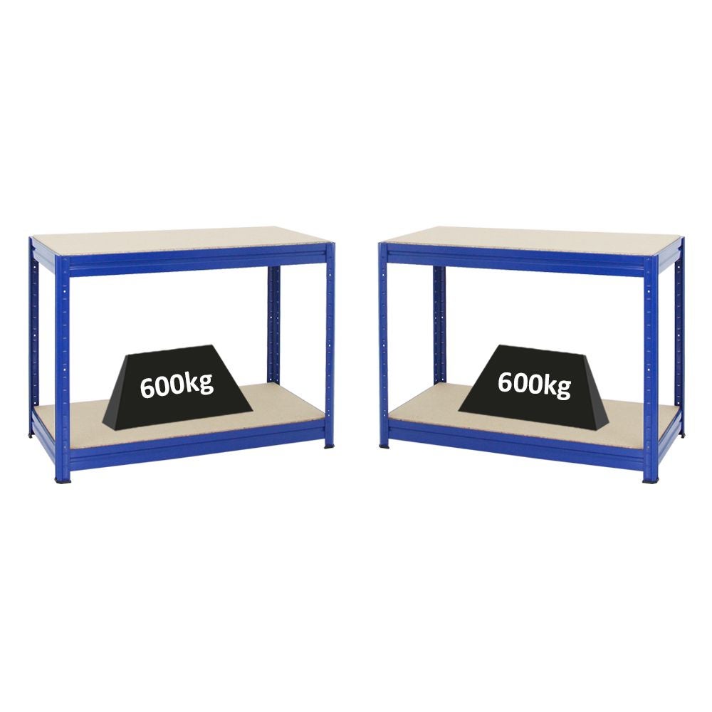 PROREGAL Mega Deal 2x In hoogte verstelbare werkbank Dino HxBxD 90 x 120 x 60 cm Draagvermogen 600 kg Blauw