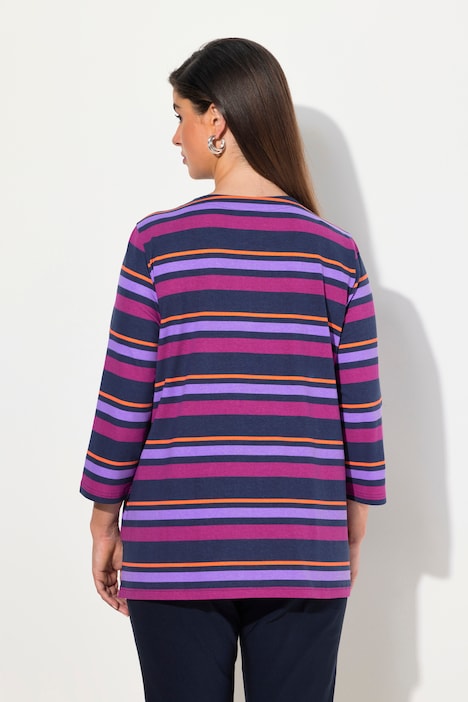 Shirt, Ringel, Classic, V-Ausschnitt, 3/4-Arm