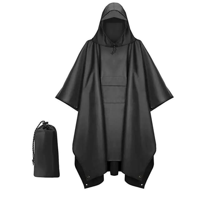 Multifunktionel regnponcho med hætte / camping presenning / shelter til vandrecamping Sort