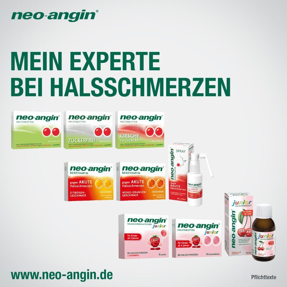 neo-angin Benzydamin gegen akute Halsschmerzen - Honig-Orangengeschmack - zuckerfrei