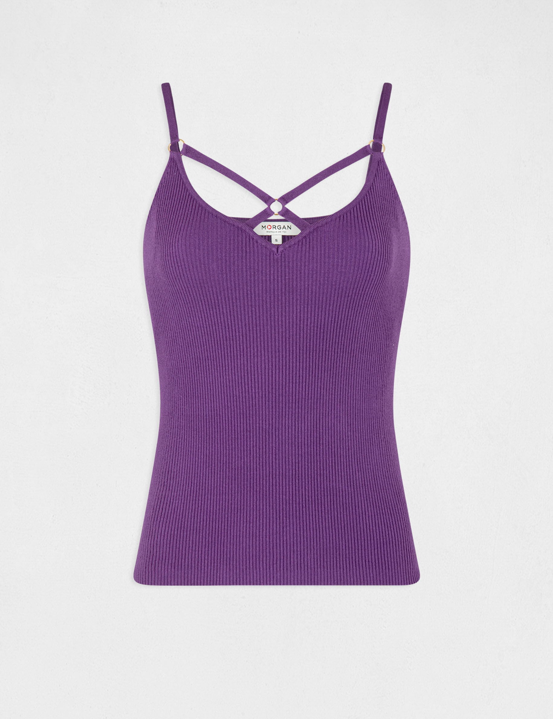 Débardeur pull à bretelles croisées violet fonce femme - violet_fonce