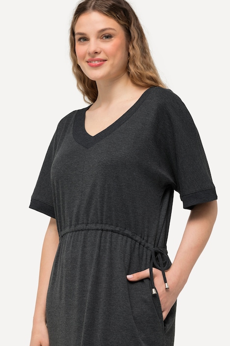 Jerseykleid, Tunnelzug, A-Linie, V-Ausschnitt, Halbarm