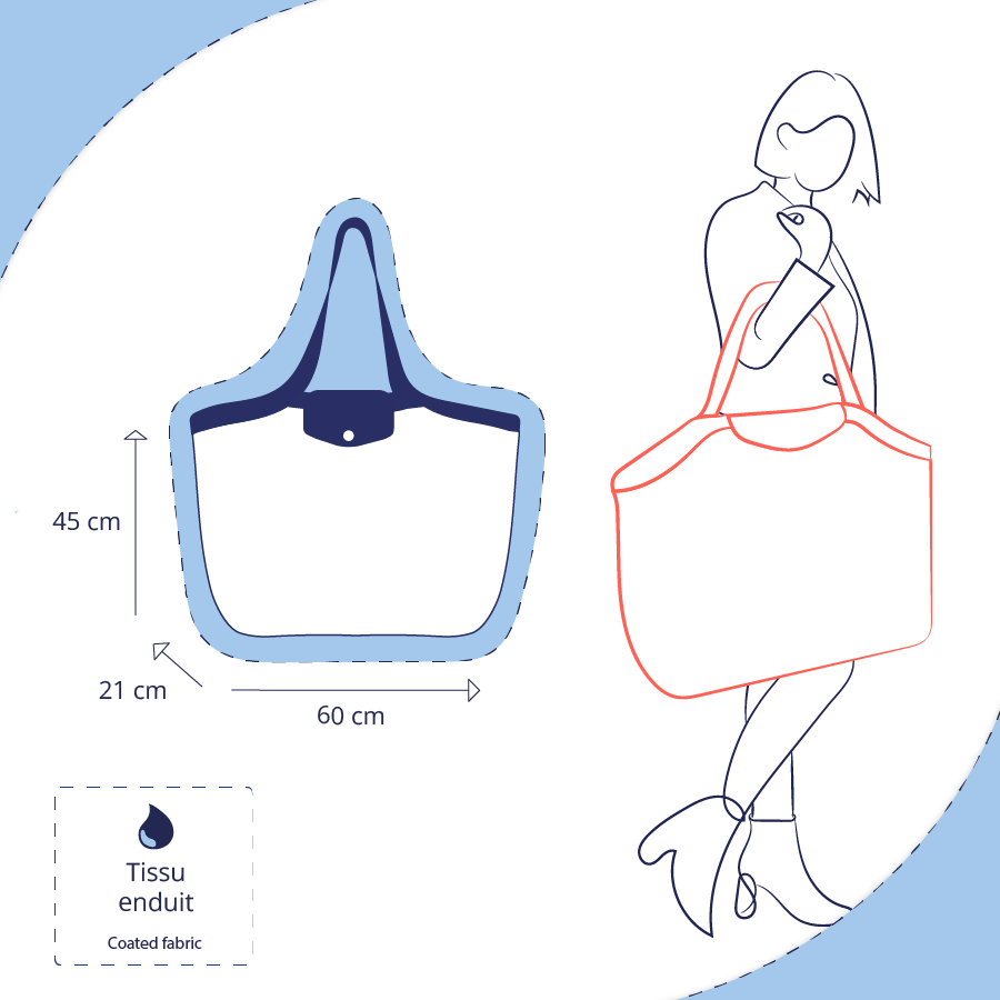 Grand Sac Cabas En Tissu Rayé Argent Marine