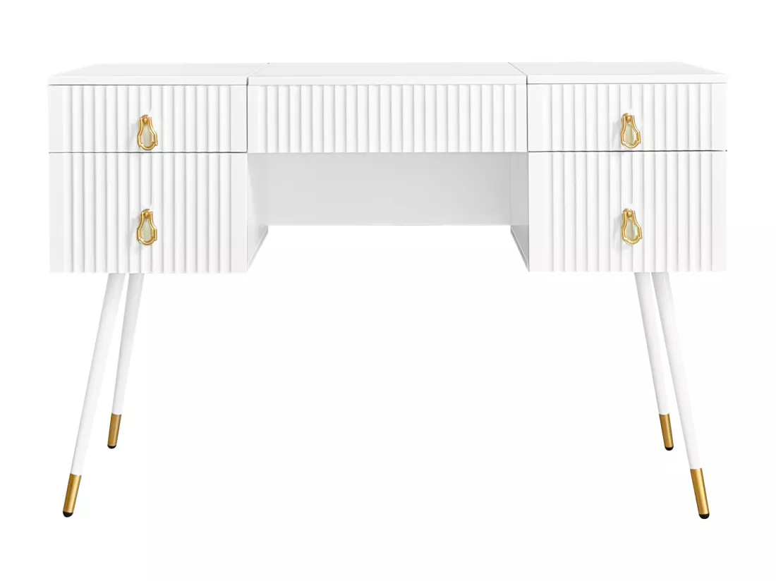 Coiffeuse - 4 tiroirs & miroir pliable à LED réglable - MDF - Blanc (tabouret non inclus)