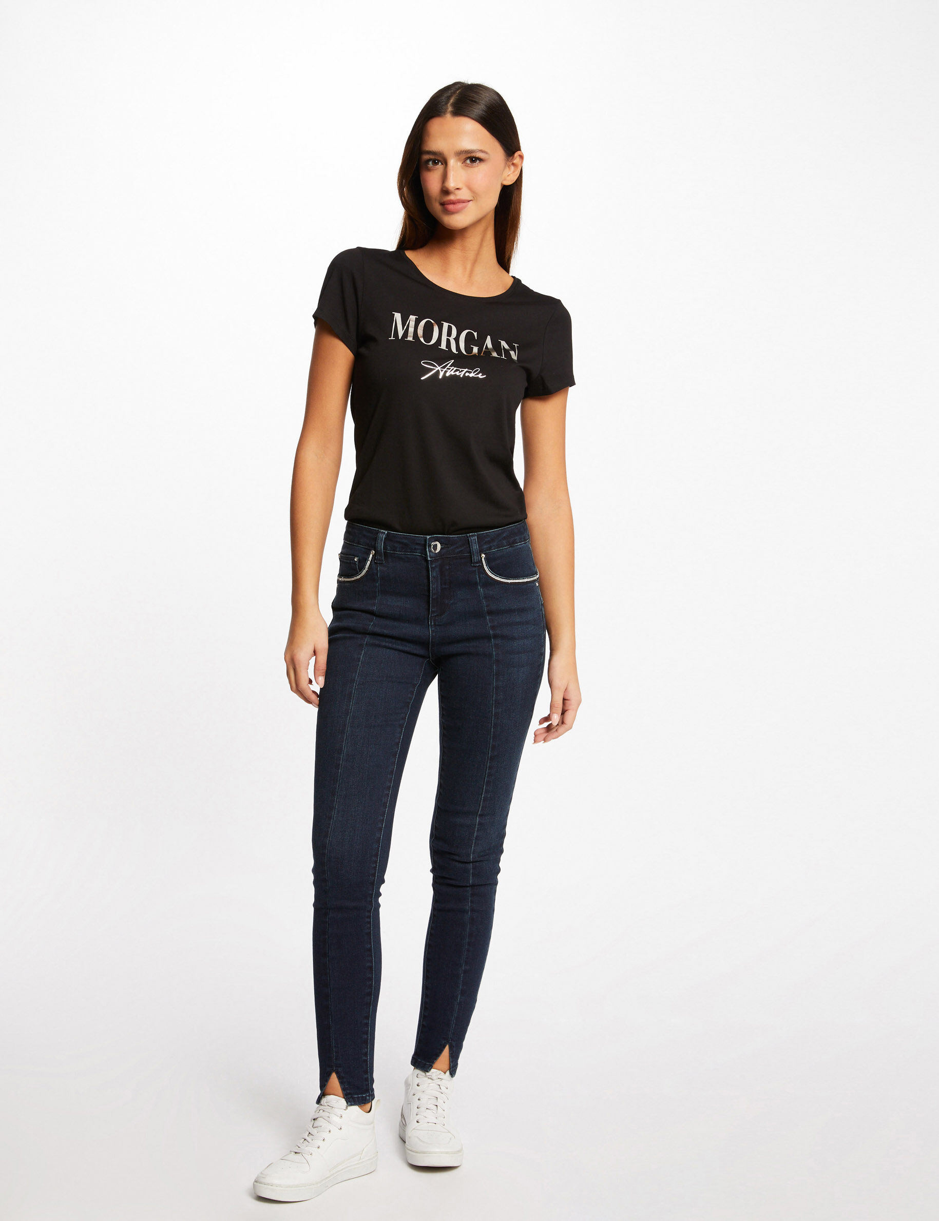 T-shirt manches courtes à inscription noir femme - noir