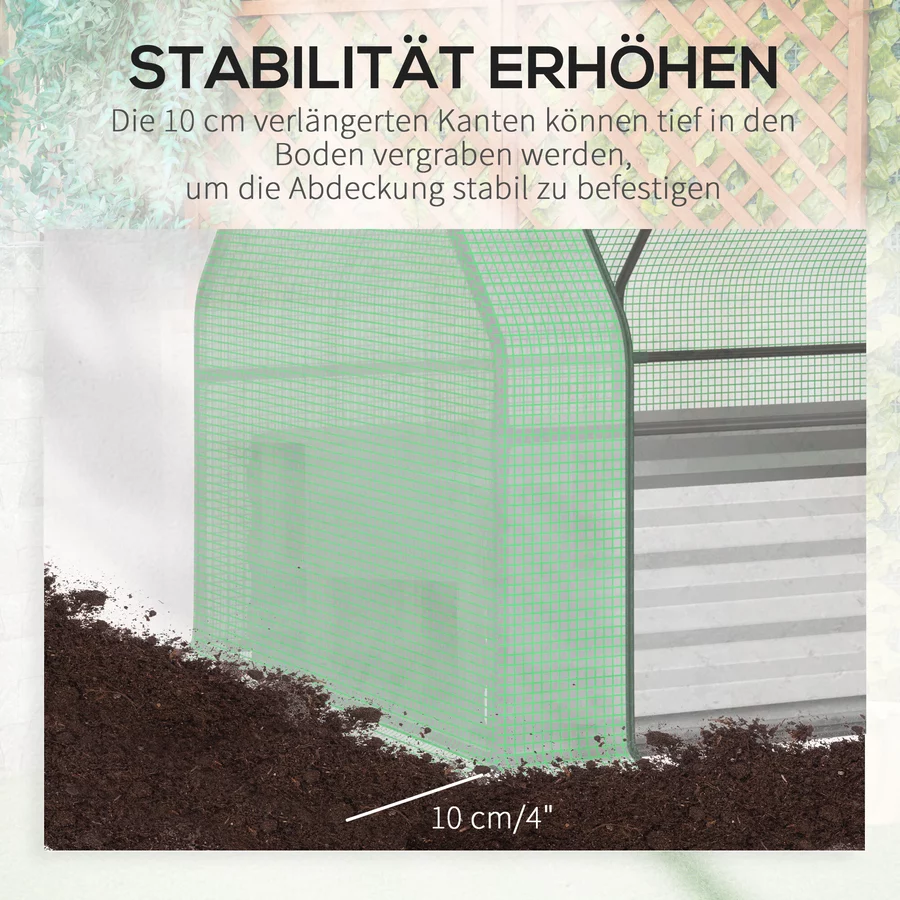 Outsunny Foliengewächshaus mit Tür zum Aufrollen grün, silber