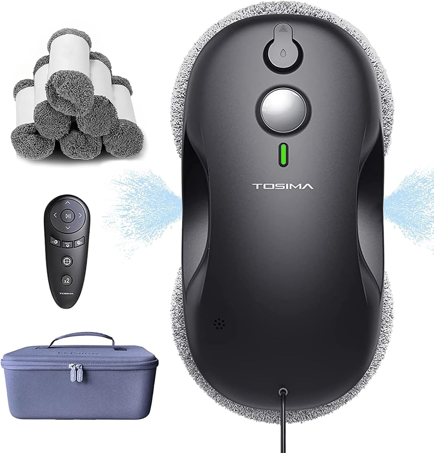 Tosima W3 fensterputzroboter Automatisches Sprühfunktion mit 80ML Tank, dreifachem Sicherheitssystem,fensterroboter Intelligenter Navigation, Fernbedienung, für alle Glatten Oberflächen,mit 12 Tüche