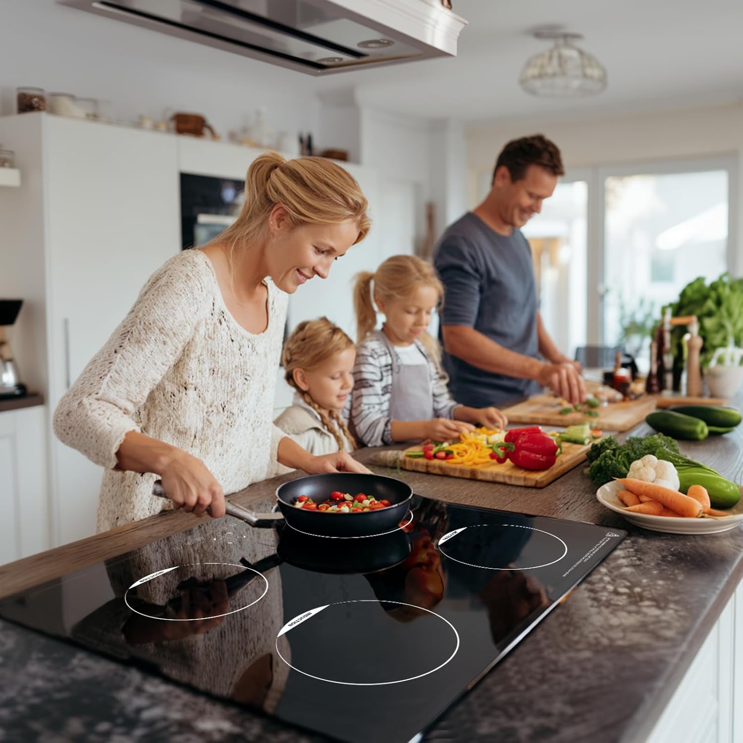 Induktionskochfeld,Induktionskochfeld 4 flammig,Induktionsherd 60 cm,4 Zonen Induktion Herdplatte,Induktionskochplatte mit Kindersicherung,Boost-Funktion,Touchsteuerung,Restwärmeanzeige,Timer