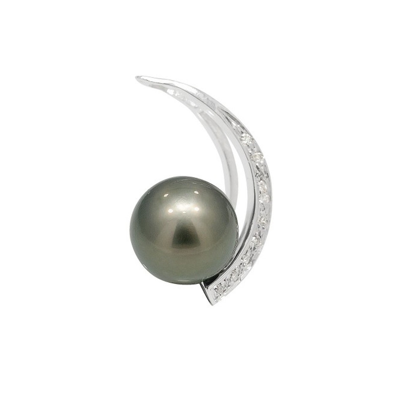 Pendentif Perle de Tahiti, Diamants et Argent 925/1000