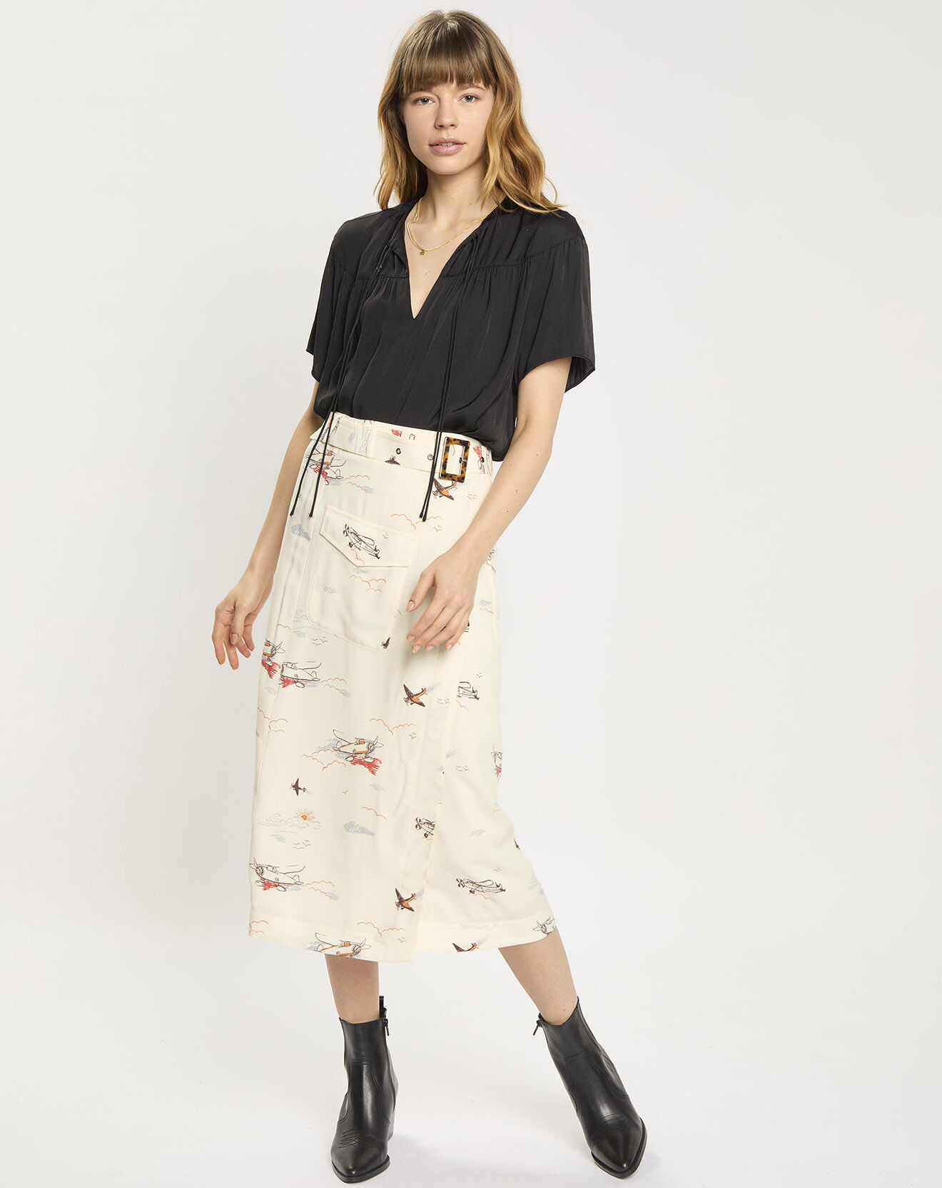 Scotch & Soda Jupe Portefeuille Print Avion écrue