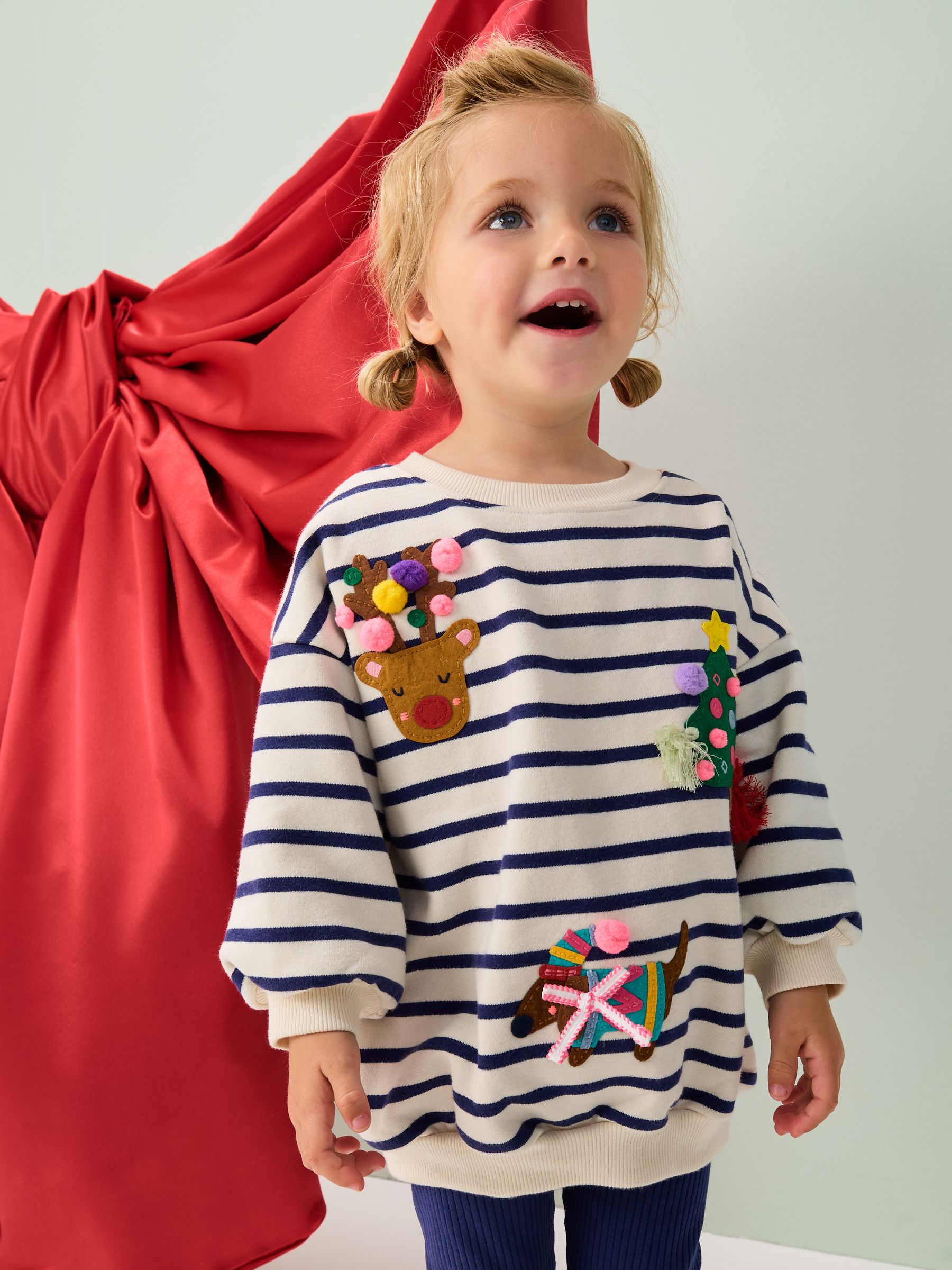 Crème/marineblauwe strepen Kerstmis - Set met sweatshirt en legging (3 mnd-7 jr)