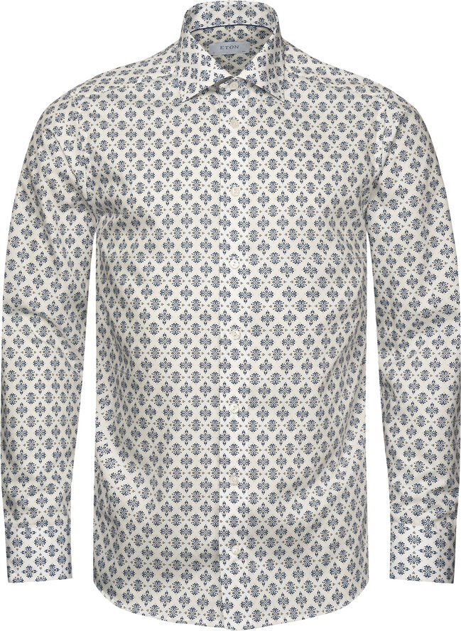 ETON Contemporary Fit White Medallion Print Cotton & Tencel Lyocell Shirt Hvid