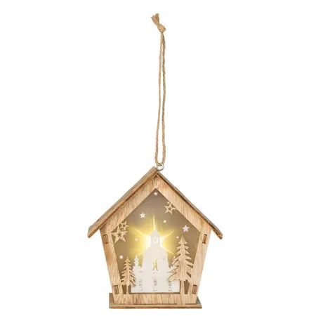 Idena Weihnachtshaus aus Holz mit LED Beleuchtung, Motiv Kirche, ca. 11 x 11 x 5 cm