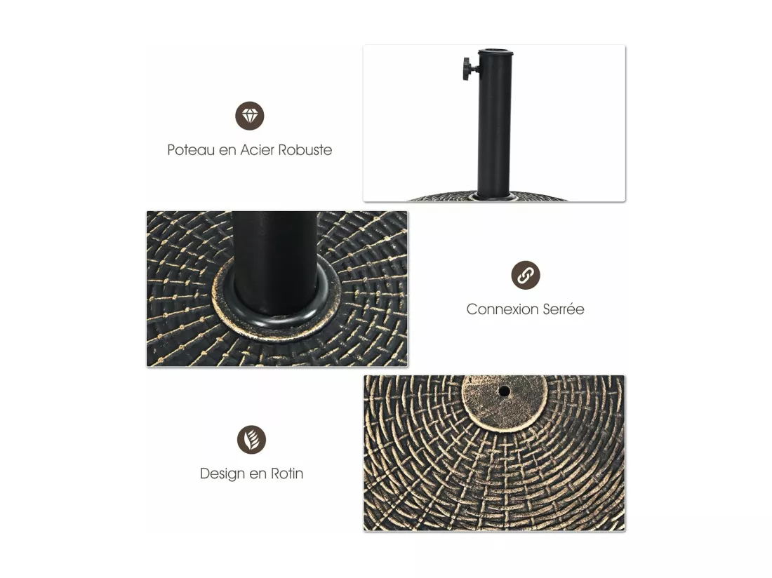 Base/Pied de Parasol Ronde de Patio en Résine 45 cm Résistant aux Intempéries pour Poteaux de Φ 38/ 48 mm Jardin, Plage