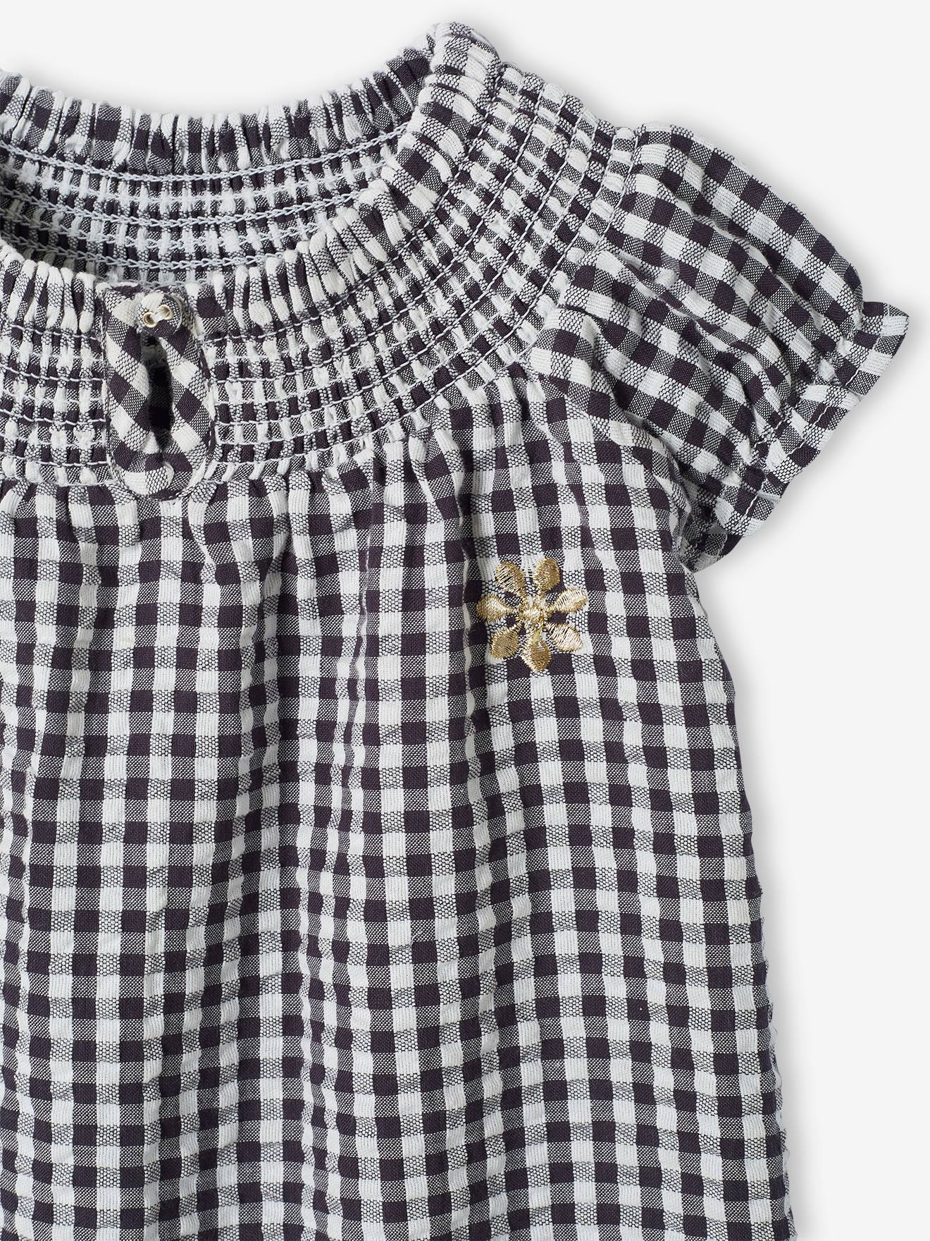 Vestido xadrez cinza com batas para bebê