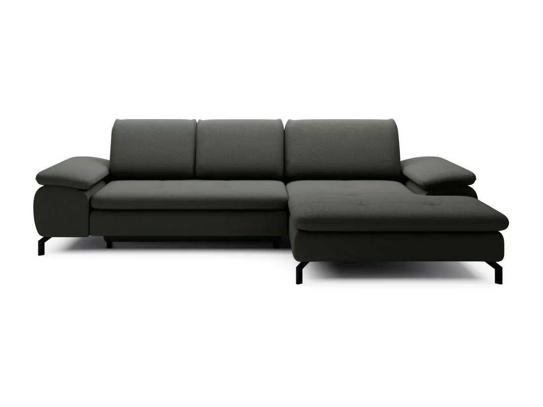 Canapé d'angle droit convertible en tissu texturé vert ARCHIBALD
