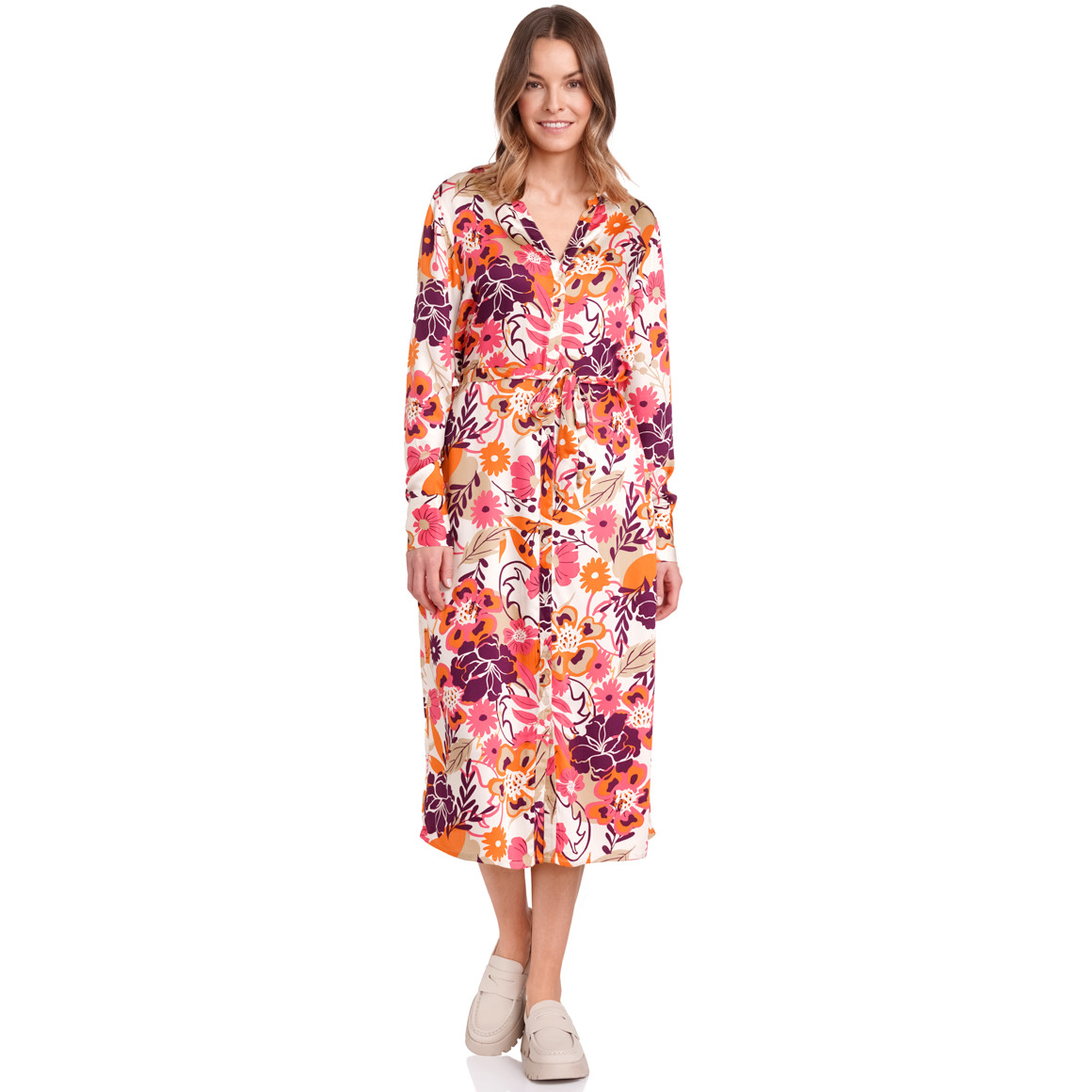 Gina Benotti Damen Hemdkleid mit floralem Muster pink / orange / dunkellila