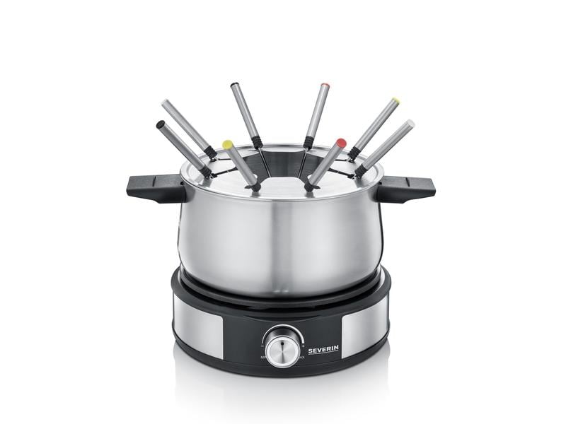 Severin Fondue-Set All-in-One 11 Teile, Schwarz/Silber Fondue mit zusätzlicher Crepesplatte