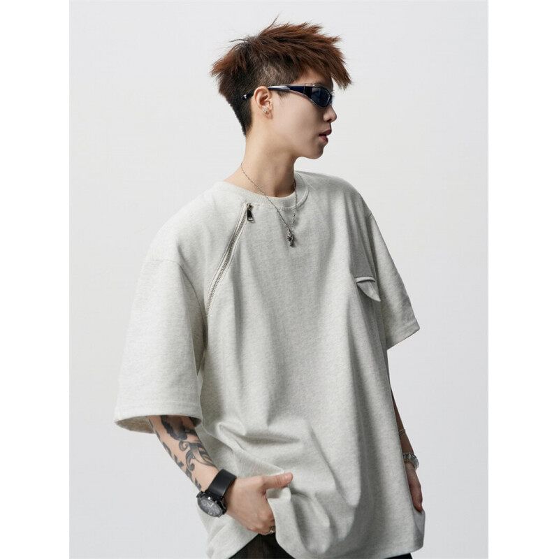 Derbundy - T-shirt met korte mouwen, ronde hals en ritsdetail