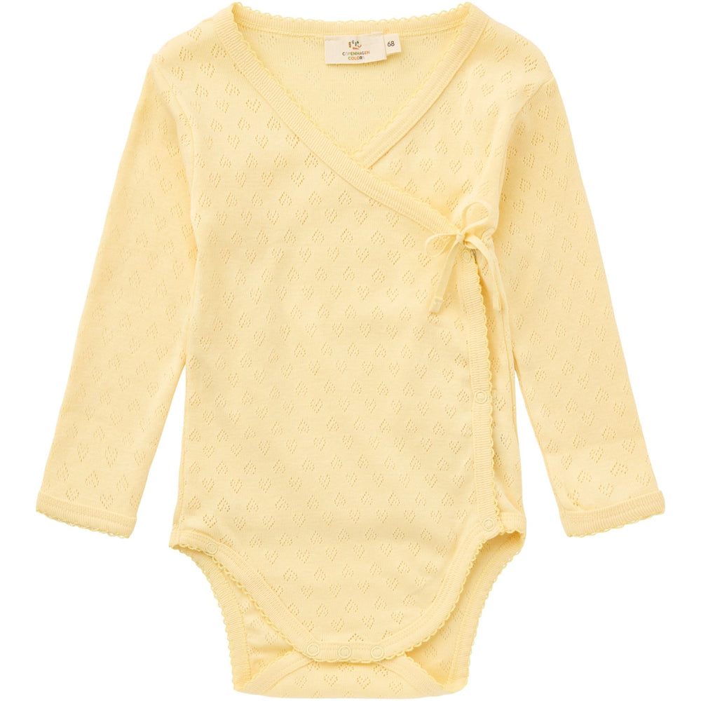 Køb COPENHAGEN COLORS Pale Yellow Pointelle Heart Crossover Body Ls