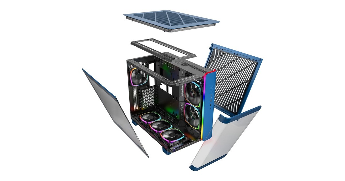 MontechKING 95 PRO midi tower behuizing  (Blauw | 2x USB-A | 1x USB-C | RGB | Tempered Glass)