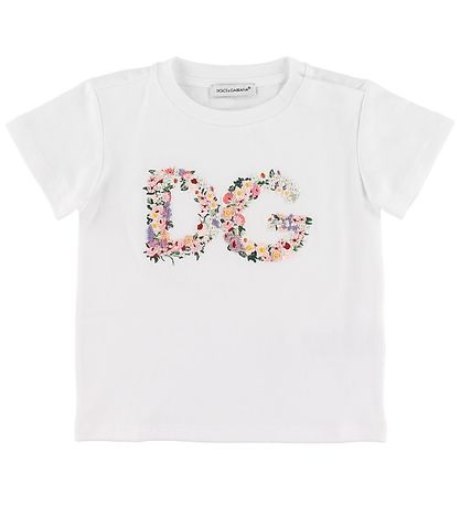 Dolce & Gabbana T-Shirt - Weiß m. Blumenstickerei