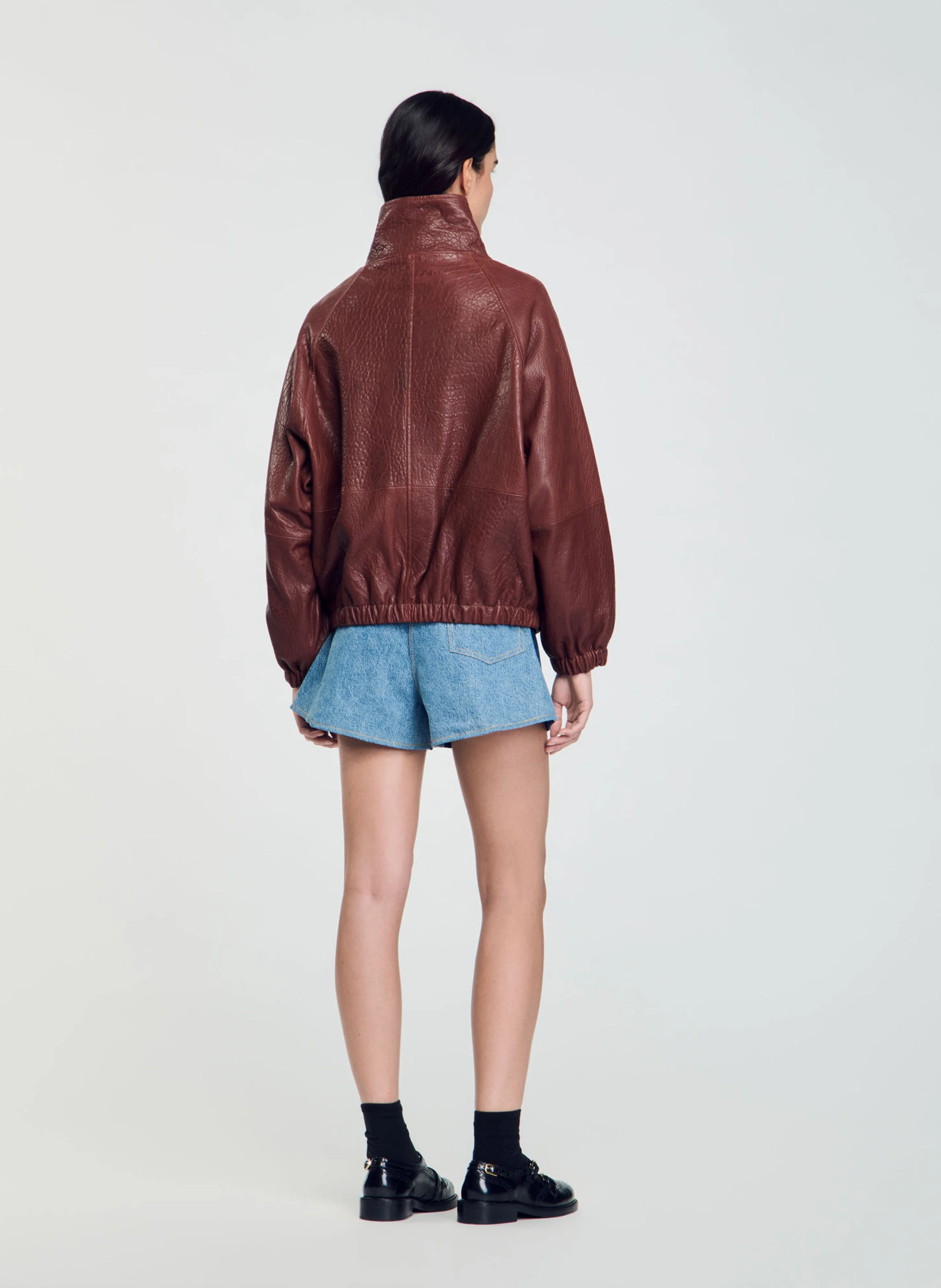 Blouson en cuir oversize | Rouge