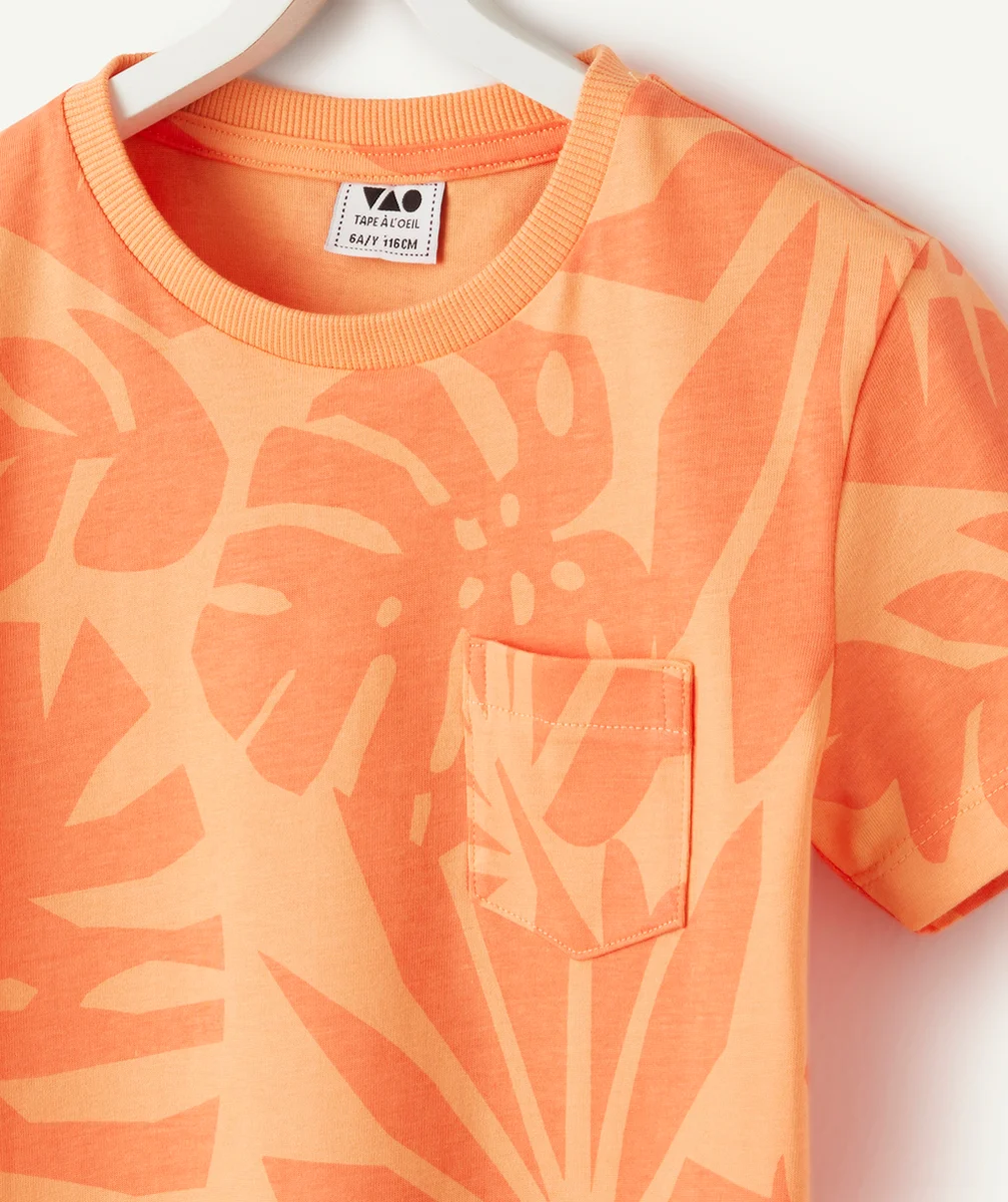 t-shirt manches courtes garçon en coton bio orange thème feuilles