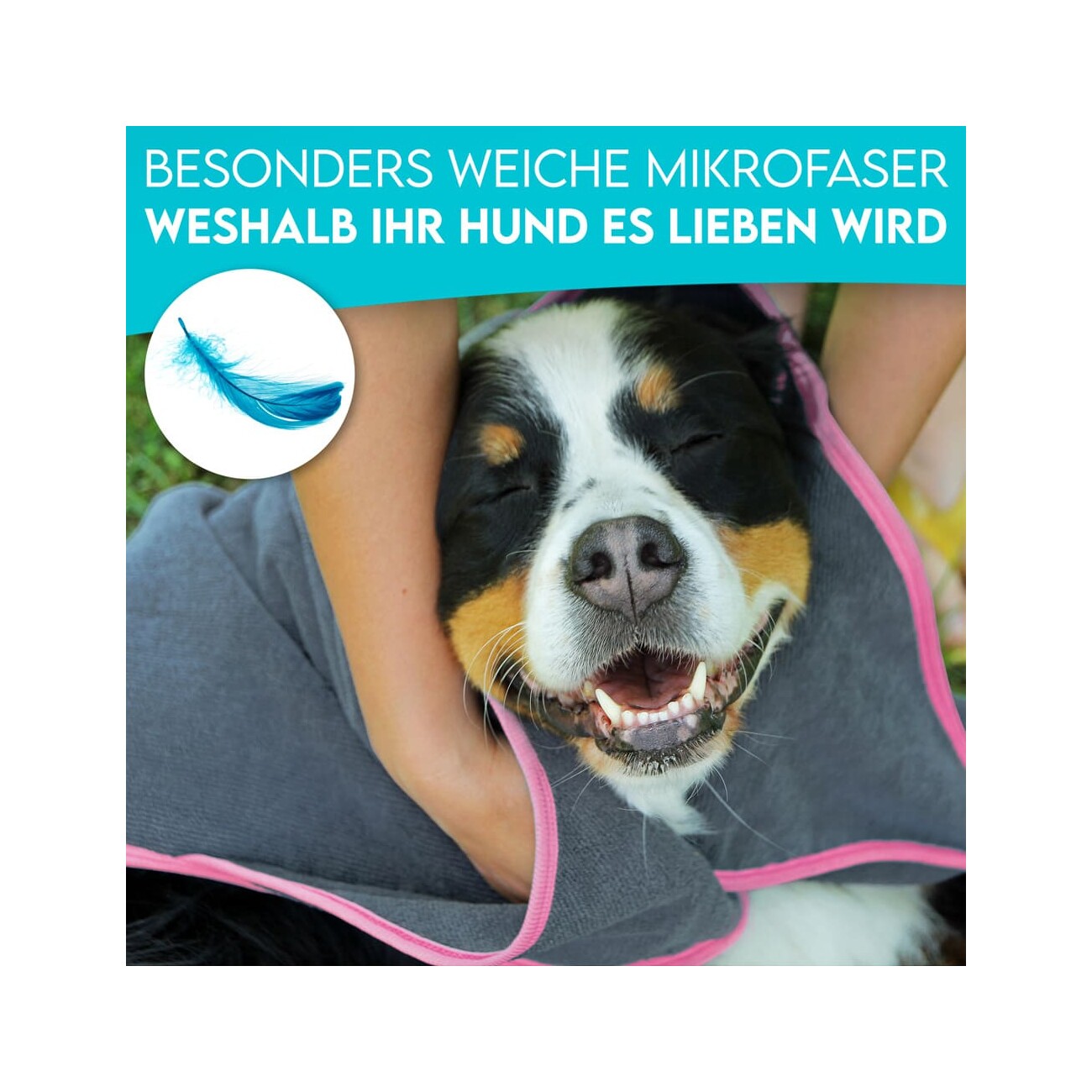 HUND IST KÖNIG ® Hundehandtuch extra saugfähig | Hunde Handtuch aus Mikrofaser mit 4 Eingriffen grau/ rosa