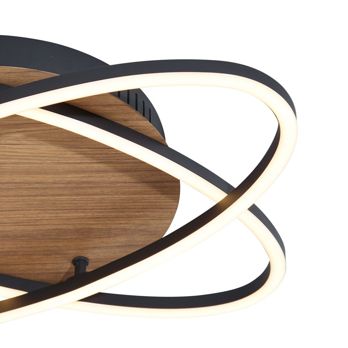 Plafondlamp zwart met walnoot hout incl. LED 3-staps dimbaar 2-lichts - Kane
