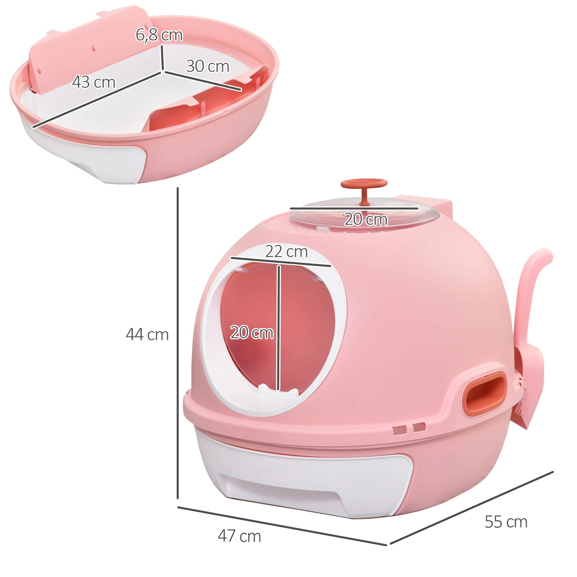 Caixa de areia dobrável PawHut para gatos com bandeja removível e pá - Rosa