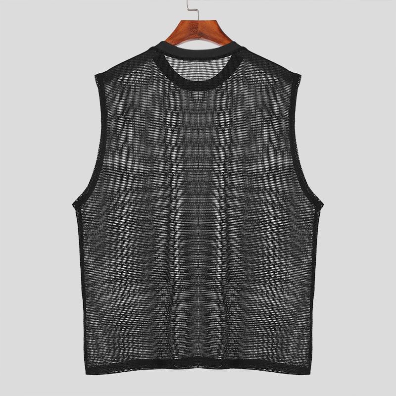 Double White - Tanktop met ronde hals en effen mesh
