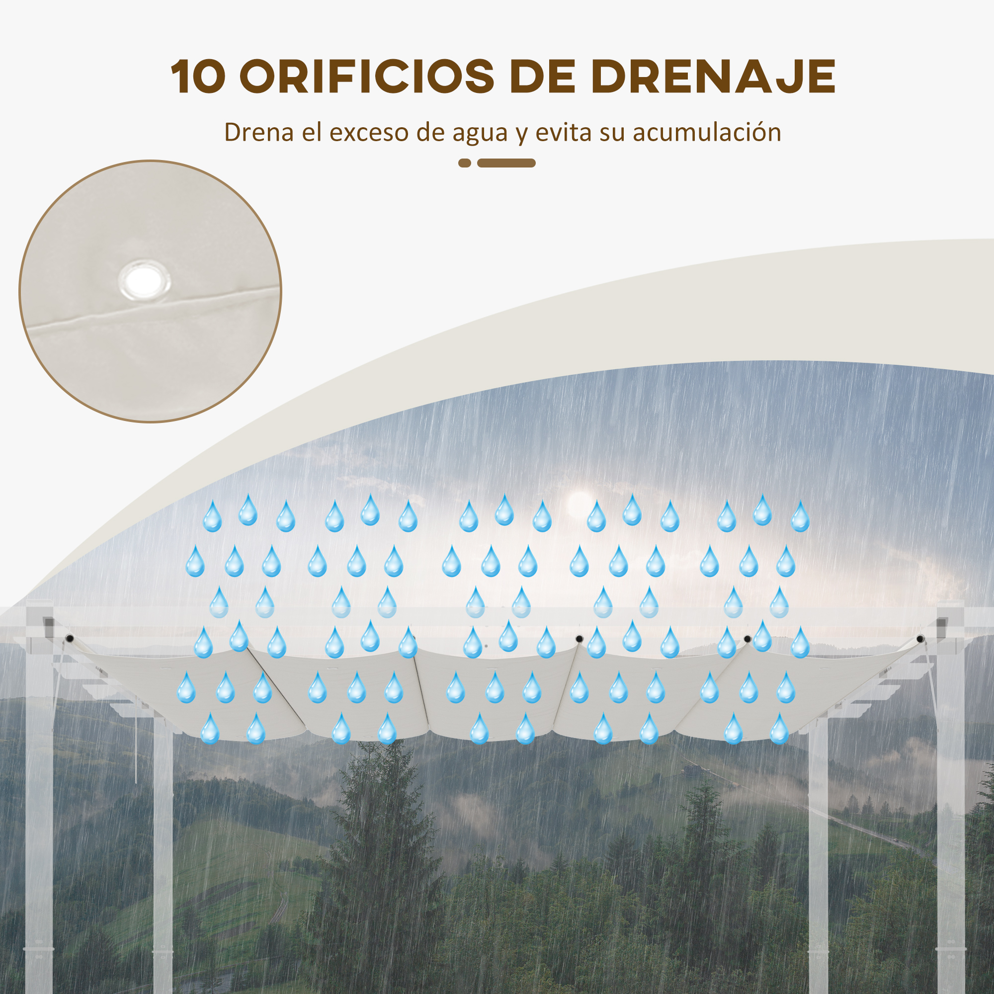 Cobertura retrátil Outsunny para pérgola, 3,5 x 2,5 m, para guarda-sol, toldo de tecido para gazebo de jardim com 10 orifícios de drenagem, cor creme.