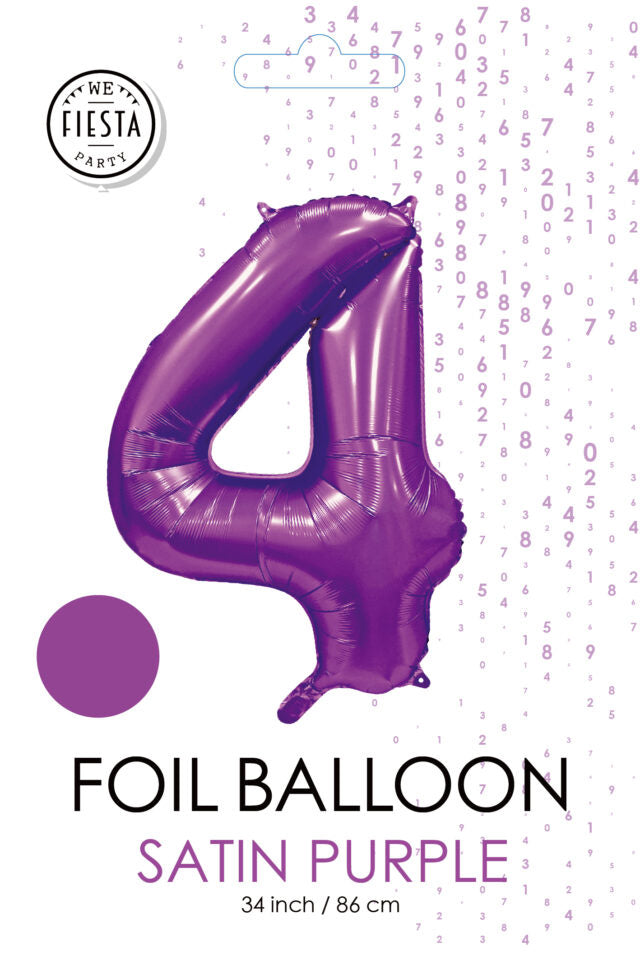 Paarse Cijfer Ballon 4 Jaar Glans 86cm