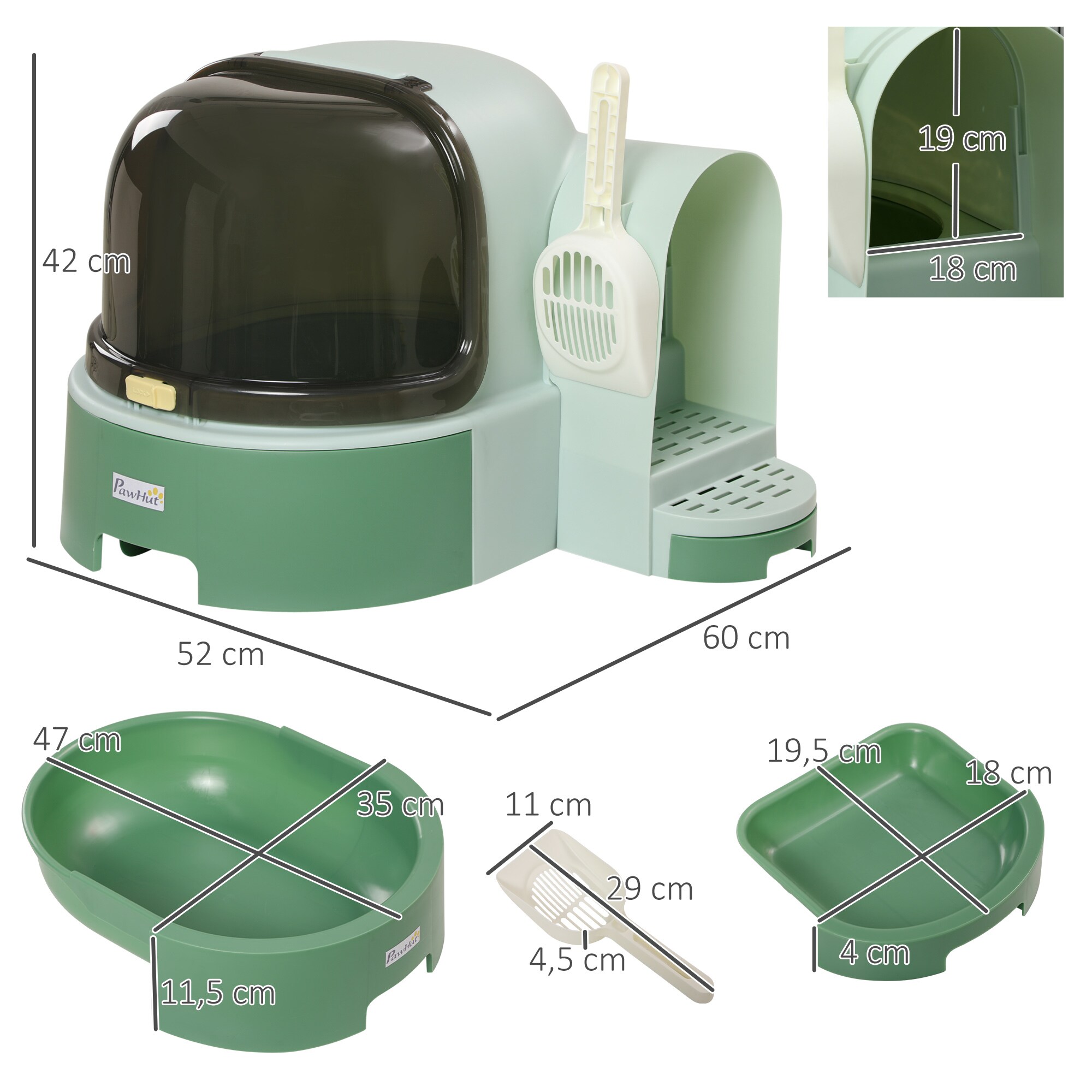 PawHut Katzentoilette mit Schaufel grau 52L x 60B x 42H cm