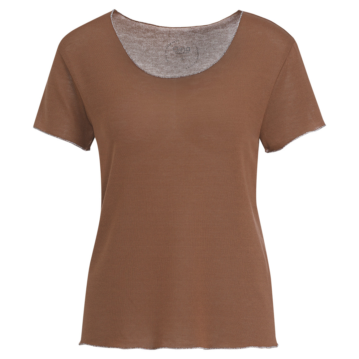 Gina Collection Damen T-Shirt mit glänzender Abschlussnaht braun