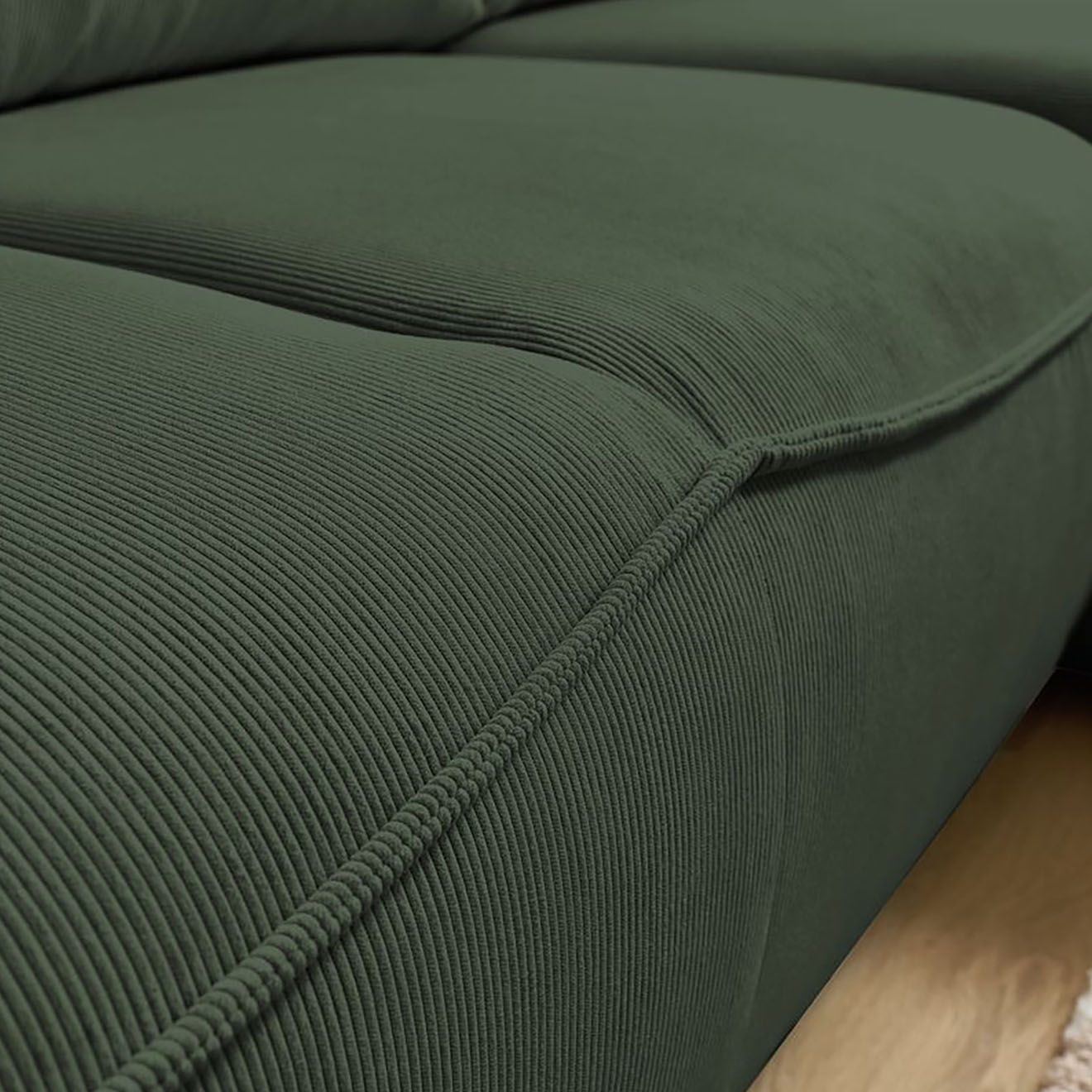 Bobochic Canapé d'angle droit convertible coffre jasmin velours côtelé vert - 256x158x90 cm