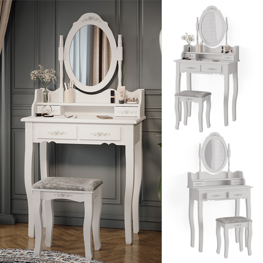 Vicco Schminktisch Frisiertisch Kosmetiktisch Meghan Weiß Schminkspiegel Hocker 75x147 Barock Schlafzimmerkommode Schminkkommode Schwenkspiegel Schublade Aufbewahrung Frisierkommode Make-Up-Tisch