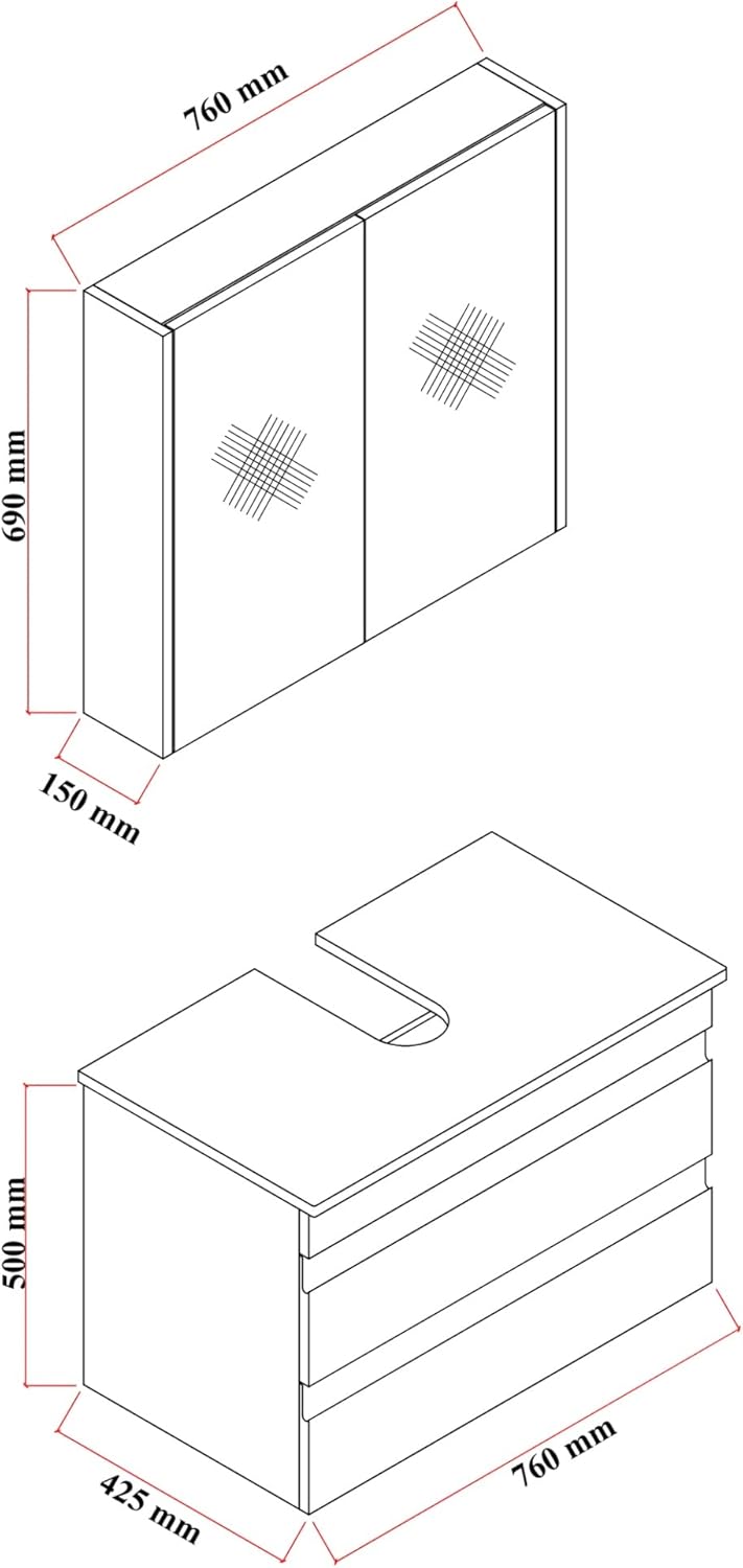 Karen Badmöbel Set Anthrazit | Badezimmermöbelset stehend | Waschbeckenunterschrank mit Schubladen | Waschtischunterschrank & Spiegelschrank 60 cm oder 80 cm | Badezimmerschrank (Lara 80 Weiß)