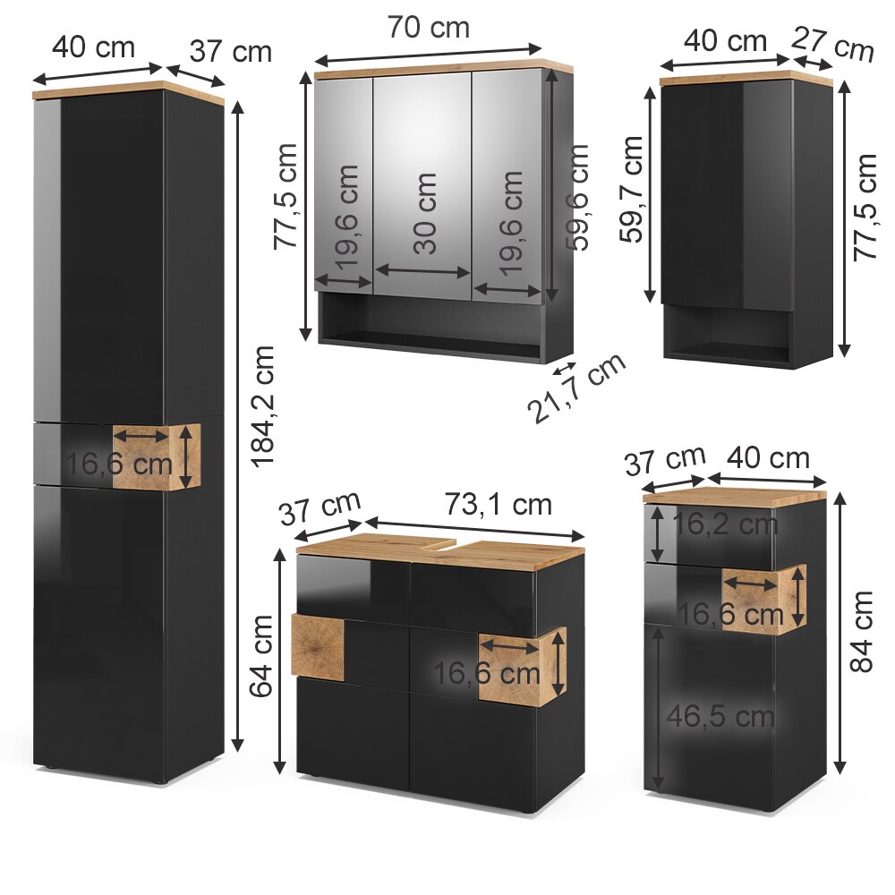 Vicco Badmöbel Set Eden Spiegelschrank Unterschrank Hochschrank Midischrank Bad