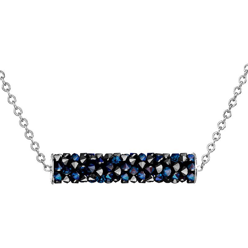 Collier orné de cristaux Swarovski avec pierre crystal Bleu en plaqué Or blanc et rhodié