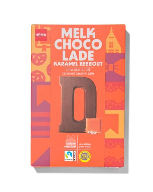 lettre D en chocolat au lait caramel beurre salé 135g