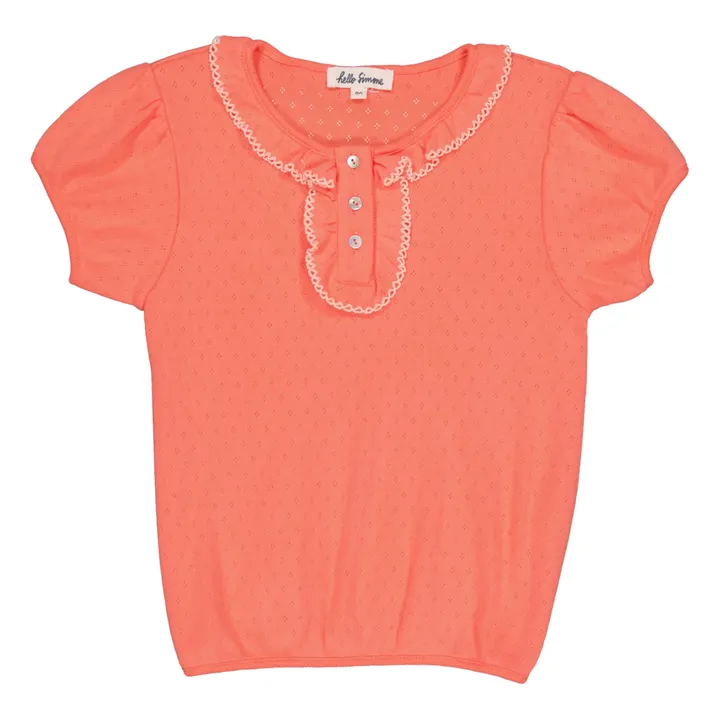 Hello Simone T-Shirt Pointelle Paquerette Coton Bio | Corail