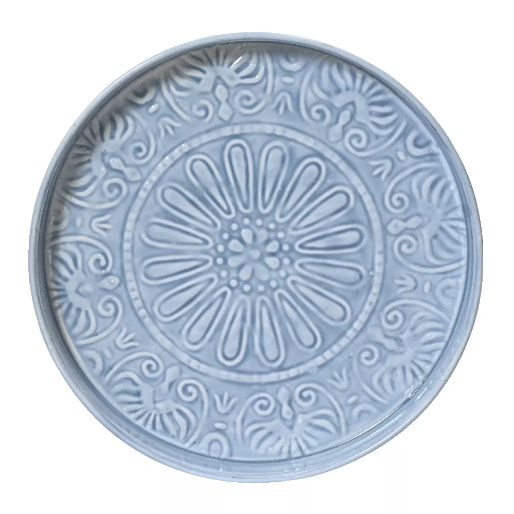Plateau rond décoratif (D32 cm) Fleurs d'Ésmée Bleu