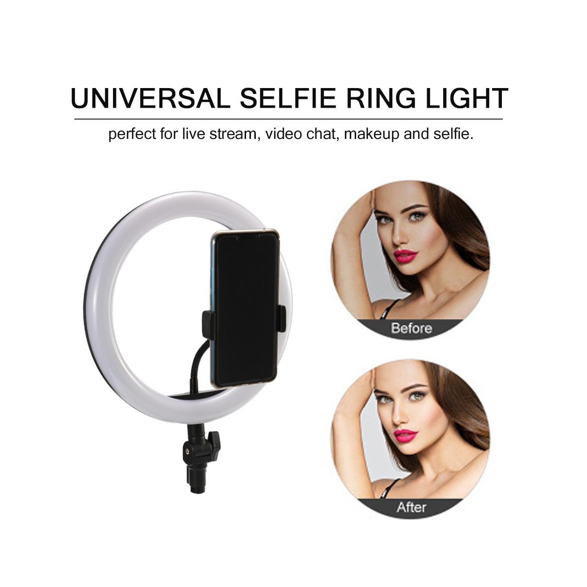 INF Selfie-ring med dimbare LED-lys - Svart