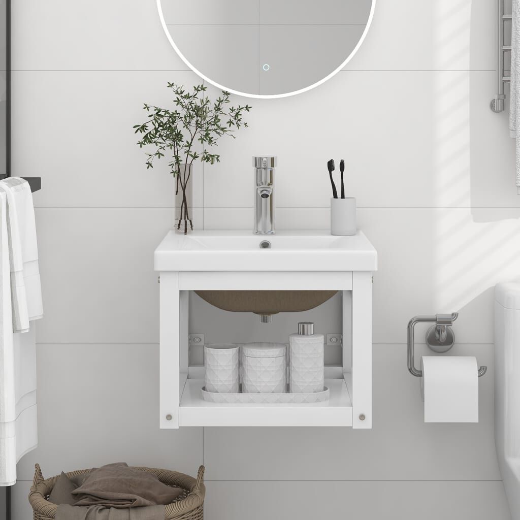 vidaXL Badkamerframe met ingebouwde wastafel, wit, ijzer