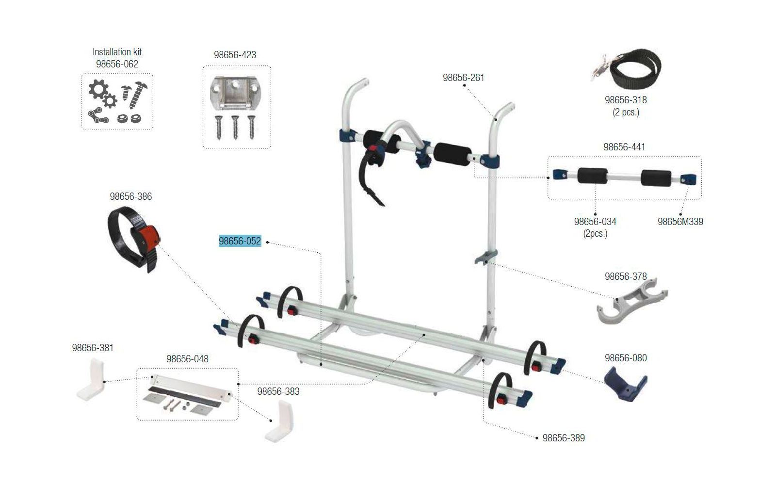 Fiamma Auflagebügel passend für Carry Bike Caravan Hobby - Fiamma Ersatzteilnummer 98656-052