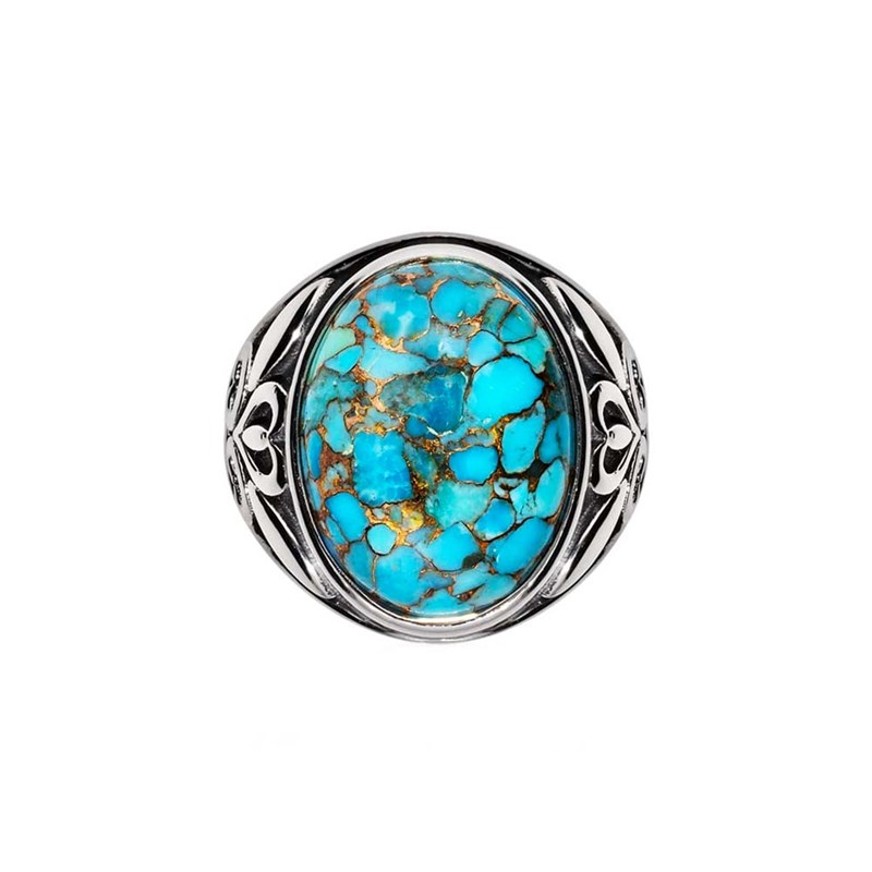 Bague Homme Argent Symbole Pierre Turquoise