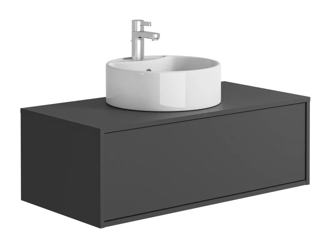 Meuble de salle de bain suspendu gris anthracite avec simple vasque ronde - 94 cm - TEANA II